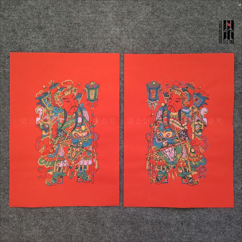 正宗手工拓印武强年画秦琼敬德洒金红底宣纸传统武门神老年画对联