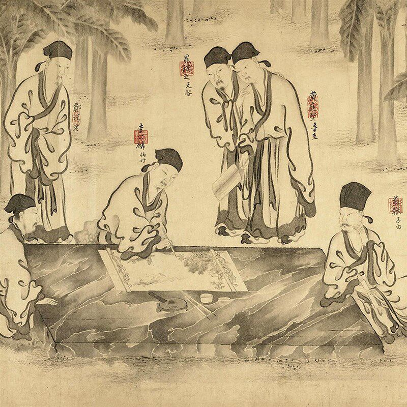北宋李公麟西园雅集图国画 艺术微喷山水花鸟古画 无框国画人物画