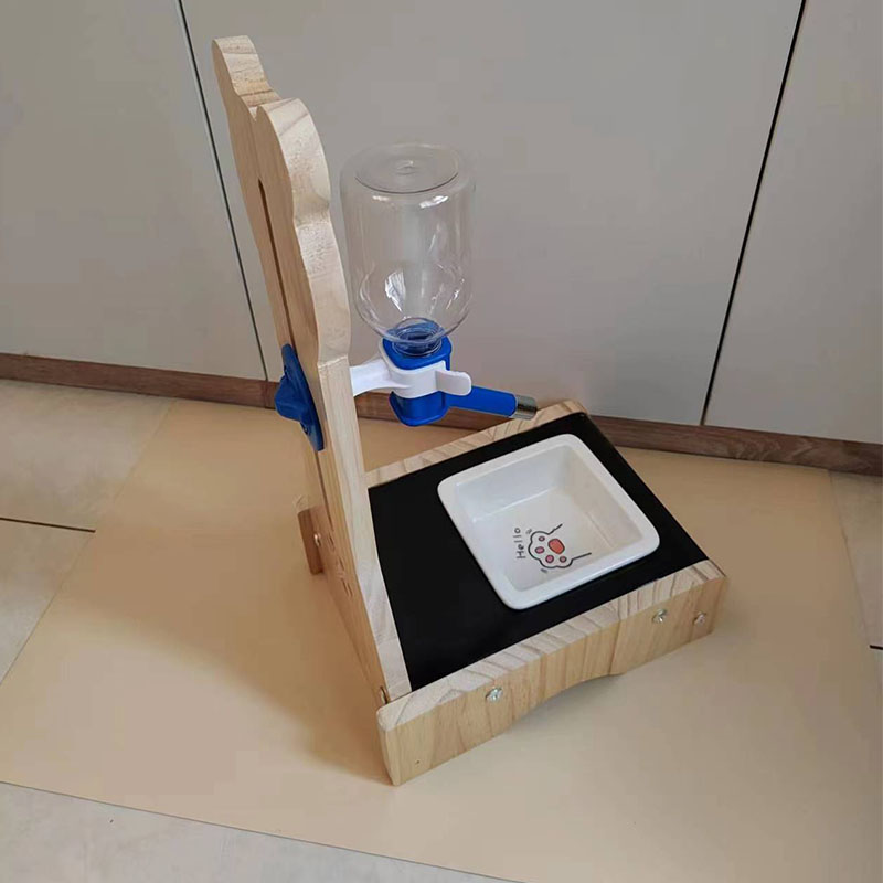 宠物食盆猫碗狗碗实木悬挂立式水壶不湿嘴神器滚珠饮水器