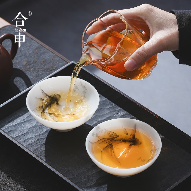 精致手绘羊脂玉陶瓷茶碗主人杯情侣一对套装茶杯个人专用高端送礼