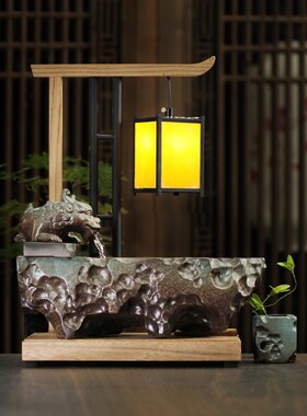 宽和 流水器摆件陶瓷貔貅创意桌面家用大号新中式带灯发光装饰