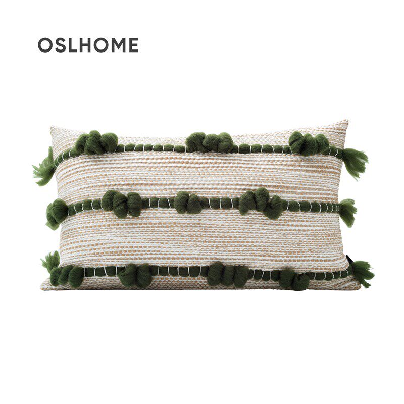 欧思陆【中古】侘寂样板间杏绿色客厅沙发抱枕高级感复古腰枕手工