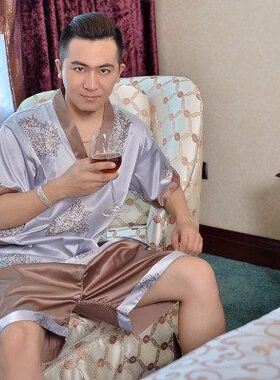 2023汗蒸服男士加肥大码纯棉贡缎桑拿服套装足疗按摩服200斤浴服