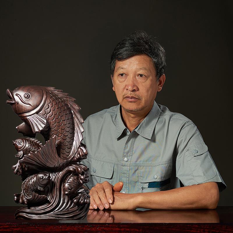黑檀木雕鲤鱼摆件实木质年年有余桌面店铺客厅乔迁开业装饰工艺品