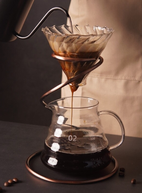 咖啡手冲滤杯支架陶瓷滤杯玻璃壶橙色手冲套装配套器具家用单人夏