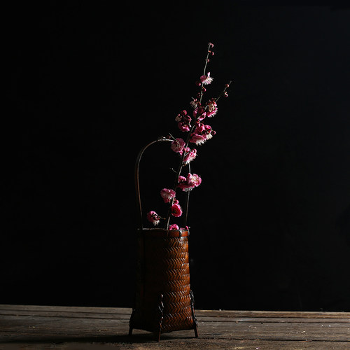 竹编花器复古手工花篮茶艺花艺组合插花水培茶道茶席禅意摆件花瓶