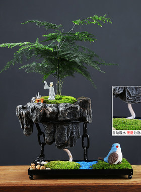 铁艺悬挂式创意植物盆栽禅意摆件文竹黄杨铁炼悬浮景观微家居盆景