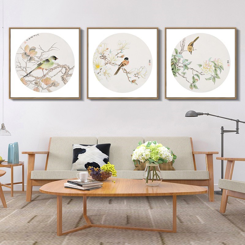 新中式入户工笔花鸟装饰画客厅挂画饭厅玄关壁画书法茶室中式定做