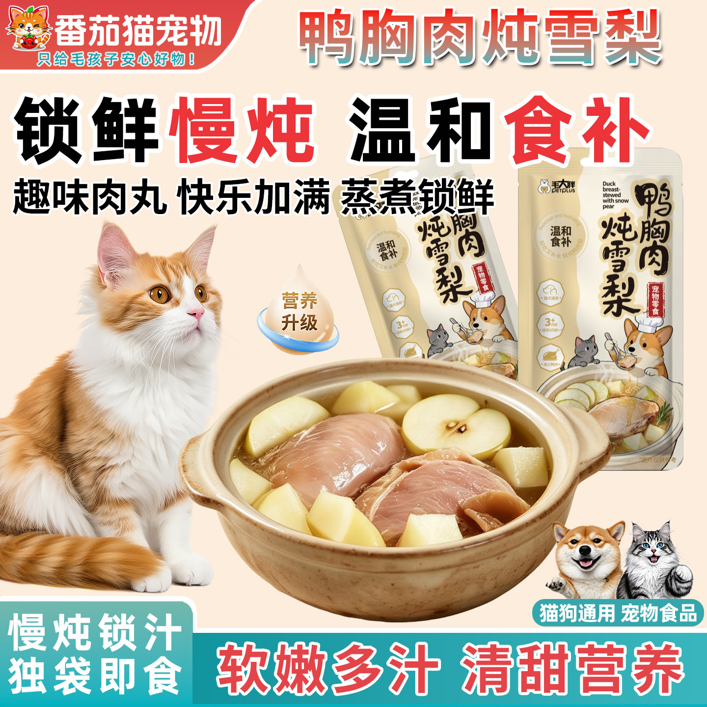 蒸煮鸭胸肉炖雪梨猫咪零食湿粮猫猫增肥发腮罐头宠物狗狗营养鸭肉