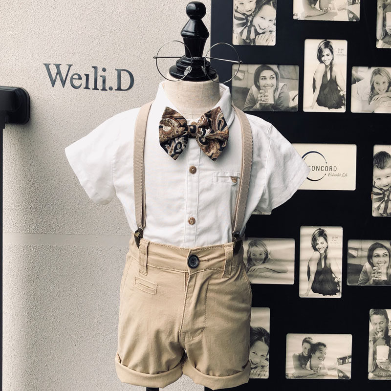 男宝周岁抓周礼服英伦风 主持人演出服儿童背带裤高端衬衫套装帅