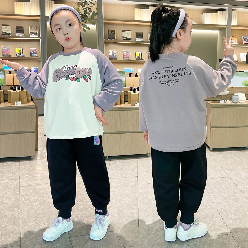 胖女童秋冬装卫衣套装加绒加厚中大童加肥加大码宽松休闲两件式