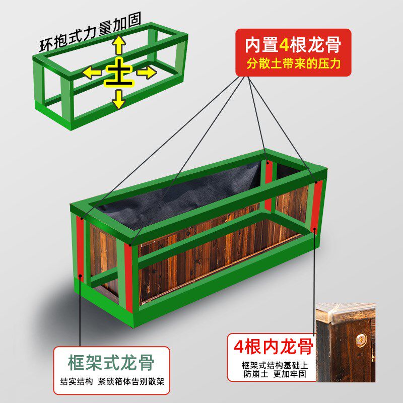 防腐木花箱种花箱子栅栏户外长方形室外庭院种植箱碳化花盆槽定制