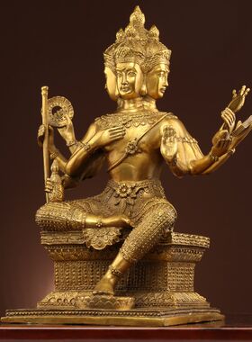 纯黄铜四面佛大梵天泰国像供奉佛像黄铜金属禅意风格招财装饰物品