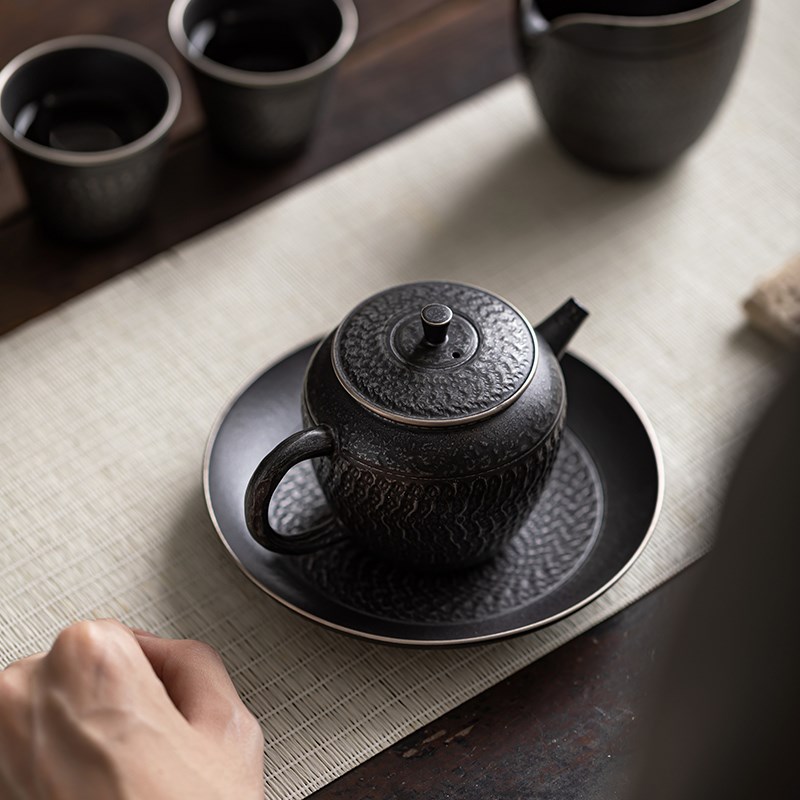 古黑鎏银小茶壶中式复古陶瓷手工跳刀单壶家用泡茶壶功夫茶具茶壶