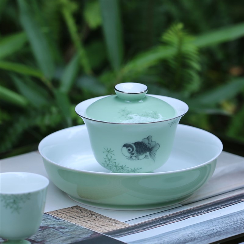 高足手绘盖碗景德镇陶瓷二才泡茶碗中式禅意功夫茶具两人小品盖碗