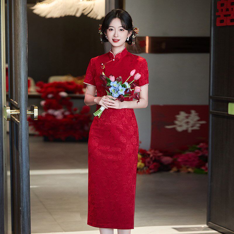 新中式红色蕾丝旗袍敬酒服2025年新款女年轻款新娘结婚订婚连衣裙