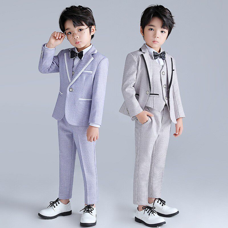 男童小西装套装2021秋季新款儿童演出英伦风礼服主持人西服三件套
