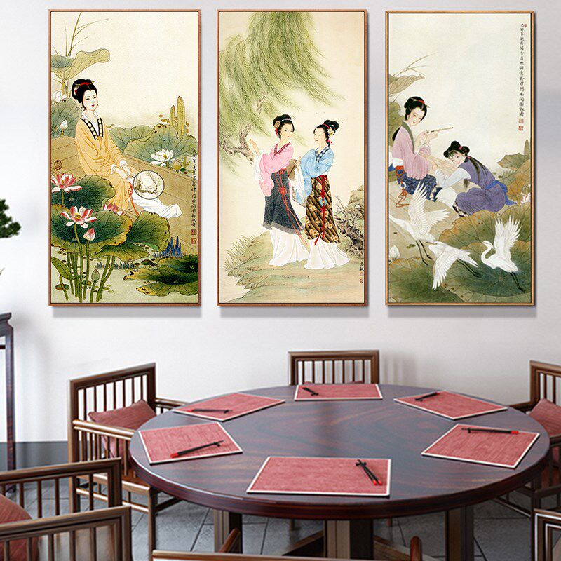 新中式古代美女挂画仕女图四大美人壁画酒店玄关客厅背景墙装饰画