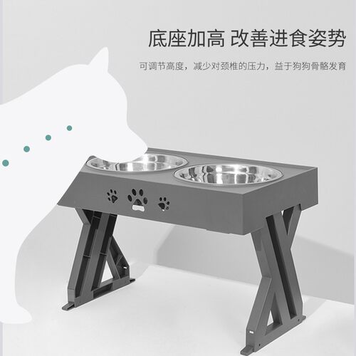小壹狗盆中大型犬餐桌饭碗护颈椎宠物不锈钢双碗高脚防打翻水狗碗
