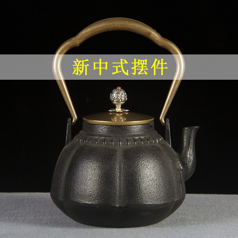 新中式茶壶摆件 茶室茶馆样板房客厅居软装家饰品 复古铸铁壶茶具