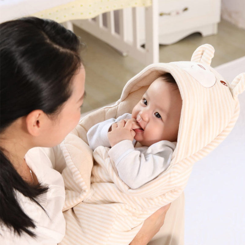 婴儿抱被宝宝防惊吓睡袋 新生儿春秋冬加厚襁褓初生彩棉防踢包被
