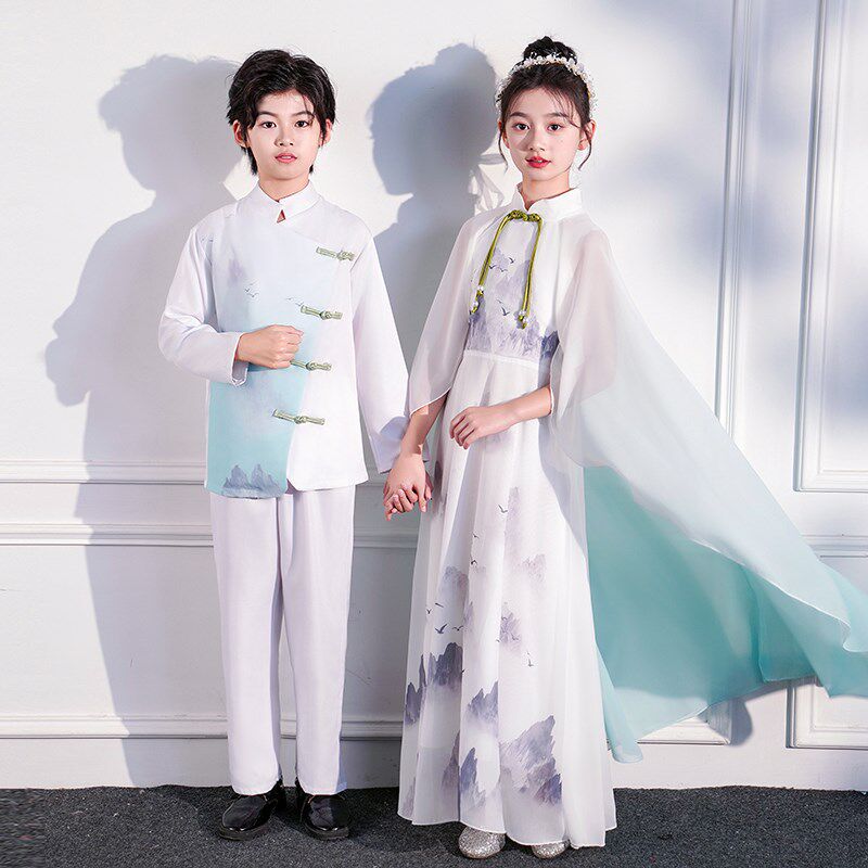 元旦中国风演出服学生成人大合唱团表演服国学男女朗诵古筝礼服