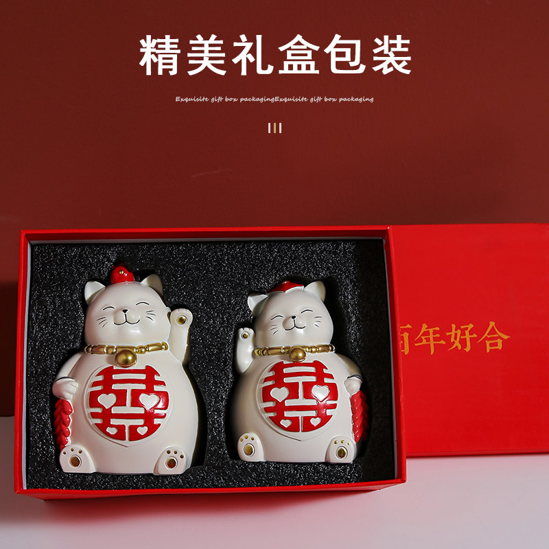 创意情侣招财猫摆件客厅家居饰品新婚礼物送闺蜜新人订婚结婚礼物