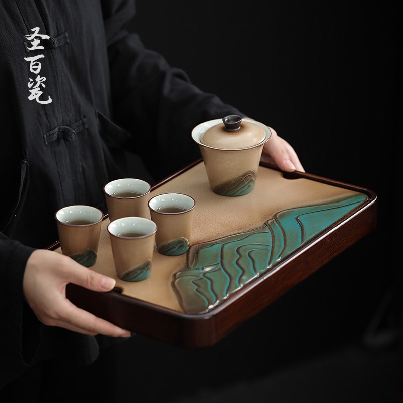 窑变釉功夫茶具套装办公室会客家用客厅高档泡茶壶茶盘整套礼盒装