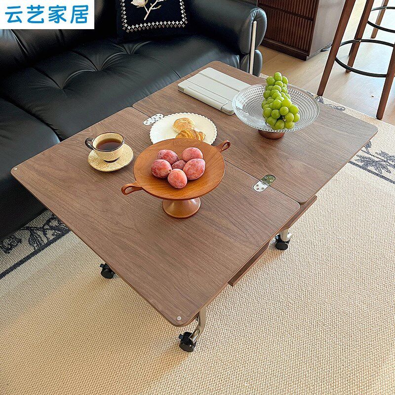 不占空间的茶几中古风客厅阳台可移动升折叠带轮茶几角几沙发边几