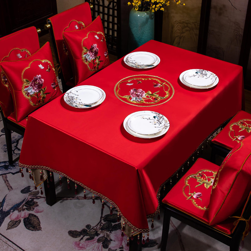 结婚桌旗订婚桌布红色喜字餐布婚庆喜庆中式餐桌喜事茶几布台布