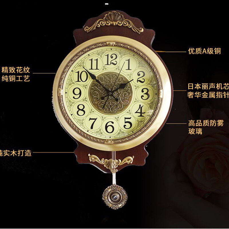 欧式时钟挂钟客厅豪华钟表复古静音纯铜创意石英钟家用超大号挂表