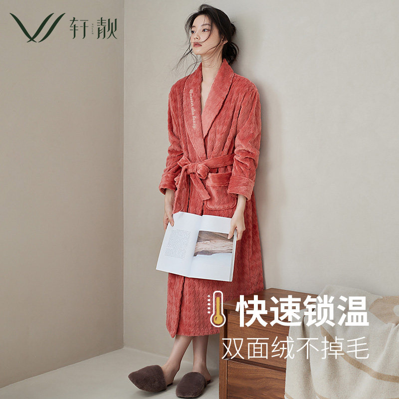 轩靓睡袍女冬季加绒加厚珊瑚绒冬天睡衣女款保暖法兰绒浴袍家居服
