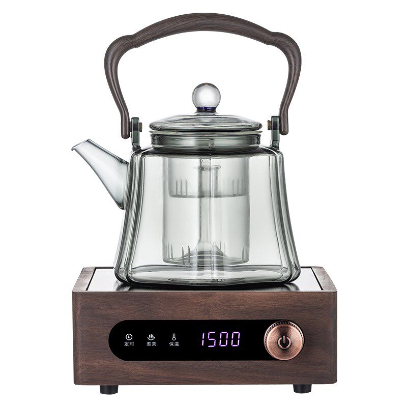 胡桃木1500瓦电陶炉煮茶器蒸煮一体耐高温玻璃茶壶泡茶烧水套装