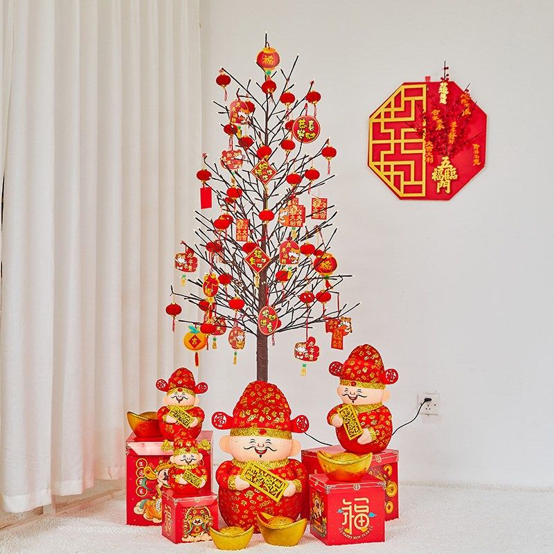 元旦新年装饰场景布置摆件商场酒店前台橱窗喜庆发光树灯红包灯树