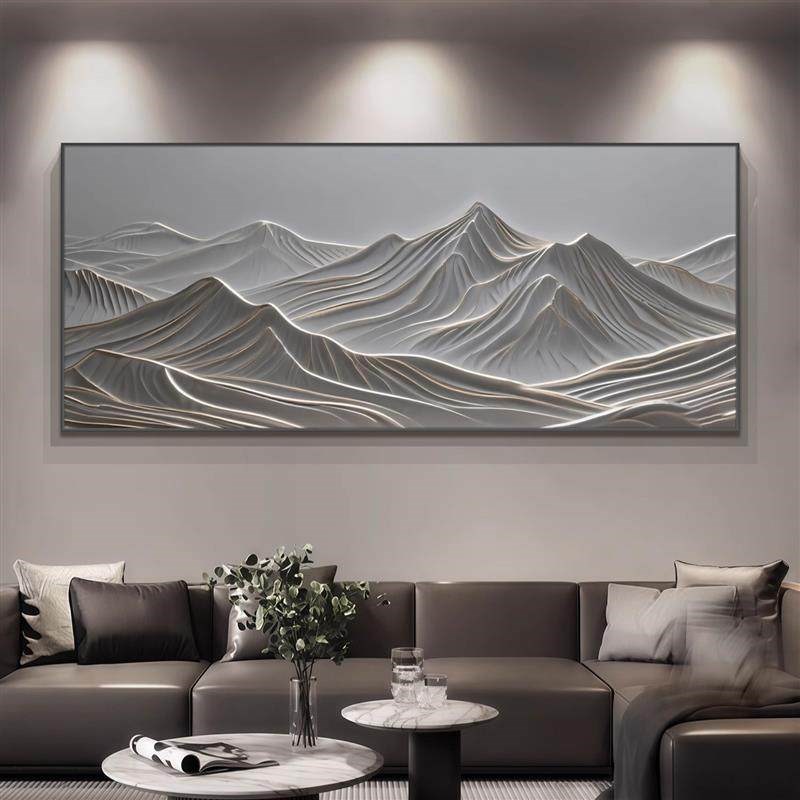 轻奢背有靠山峯大客厅装饰画公司背景挂画会议室茶室横整一幅壁画