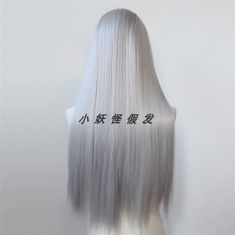 银灰色前蕾丝化纤大蕾丝高温丝假发浅灰自然欧美长直发整顶假发套