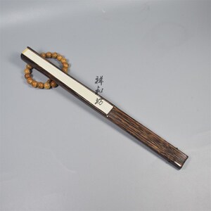 祥和扇坊95寸老料纯手工全棕竹古方头文玩折扇金丝桃苏工宣纸折扇