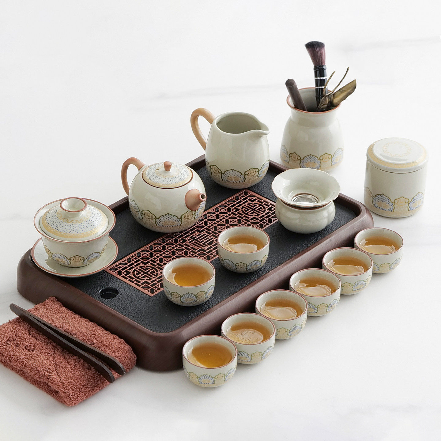 2026新款汝窑整套功夫茶具套组家用陶瓷整套茶盘喝茶泡茶壶盖碗杯