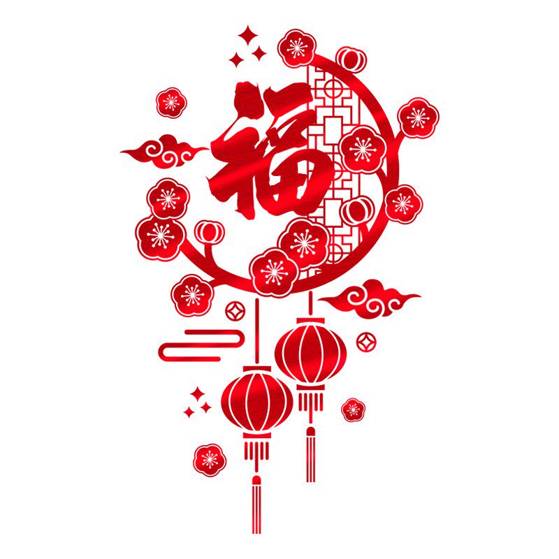 新年福字门贴纸玻璃贴窗花贴虎年春节喜庆店铺橱窗贴过年灯笼贴画