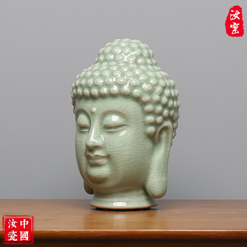 原产地汝窑汝瓷中式禅意佛首头像佛系桌面摆件多宝阁工艺品装饰品
