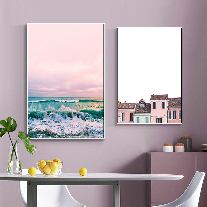 晚霞风景北欧少女心装饰画客厅墙画女生房间卧室壁画玄关餐厅挂画