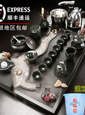 整块乌金石茶盘功夫茶具套装家用整套自动上水雾化流水泡茶台客厅