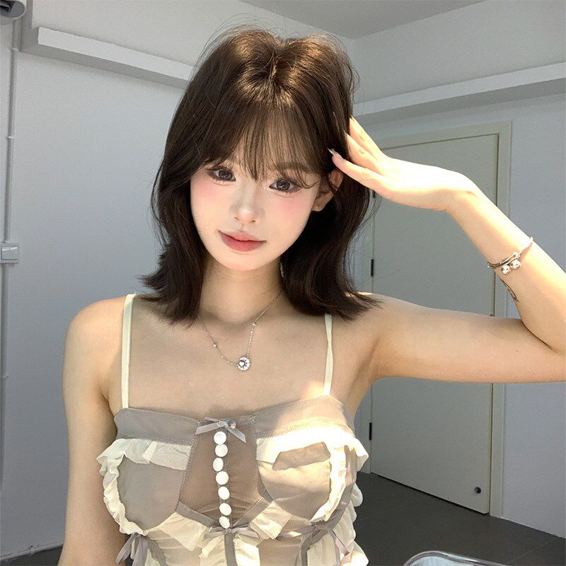 束朵假发女中长发网红日常自然可爱气质修脸齐刘海全头套式假发