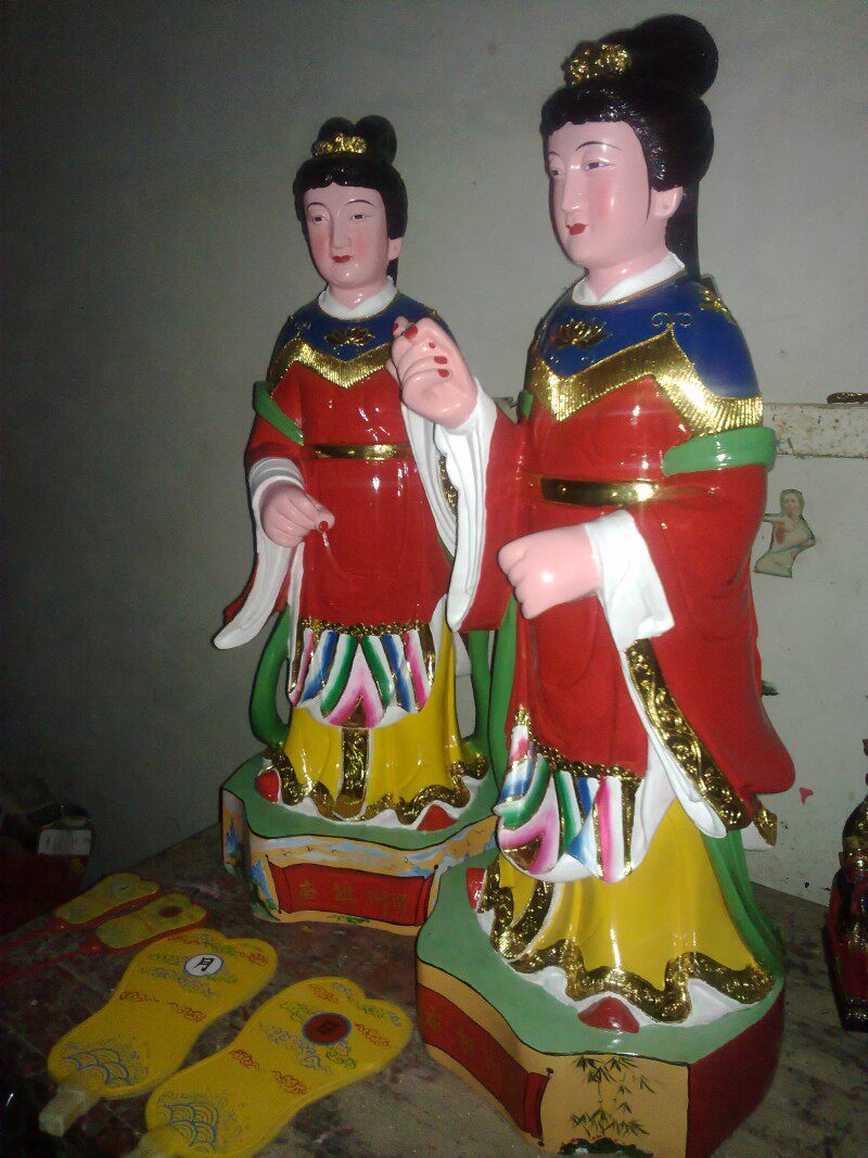樟木 妈祖左右宫女仕女侍女木雕樟木神像佛像