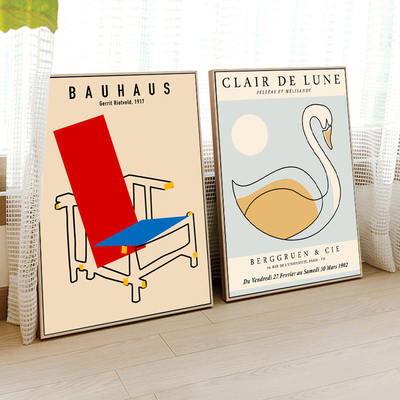 包豪斯Bauhaus工业风抽象几何彩色椅子天鹅摆台装饰画