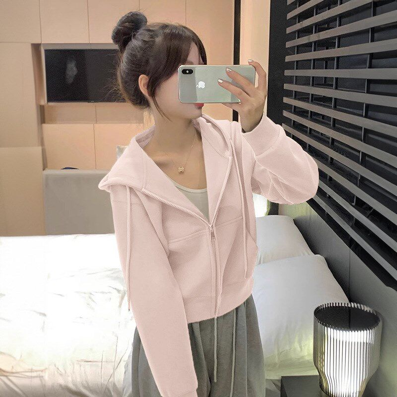 连帽拉链卫衣外套女宽松2024新款秋季宽松薄款短款百搭卫衣开衫女