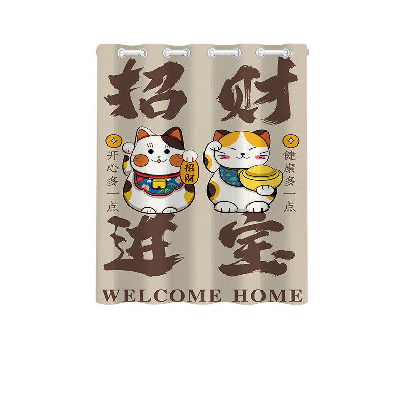 招财猫卧室小窗帘短免打孔安装儿童房小窗户遮光飘窗简易遮挡布帘