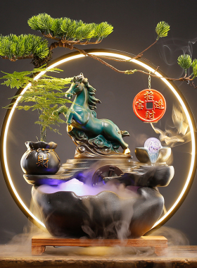 中式流水生财摆件 陶瓷招财猫创意办公室摆设 家居客厅财运招福装