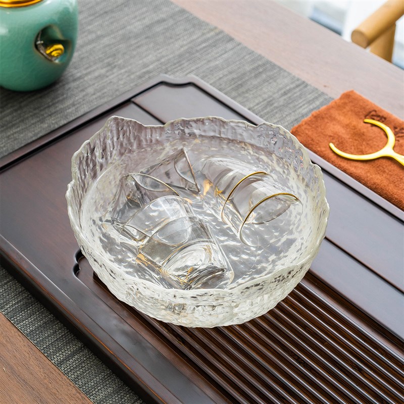 茶洗锤纹玻璃水洗大号功夫茶具配件水盂加厚水洗笔洗水培花盆杯洗