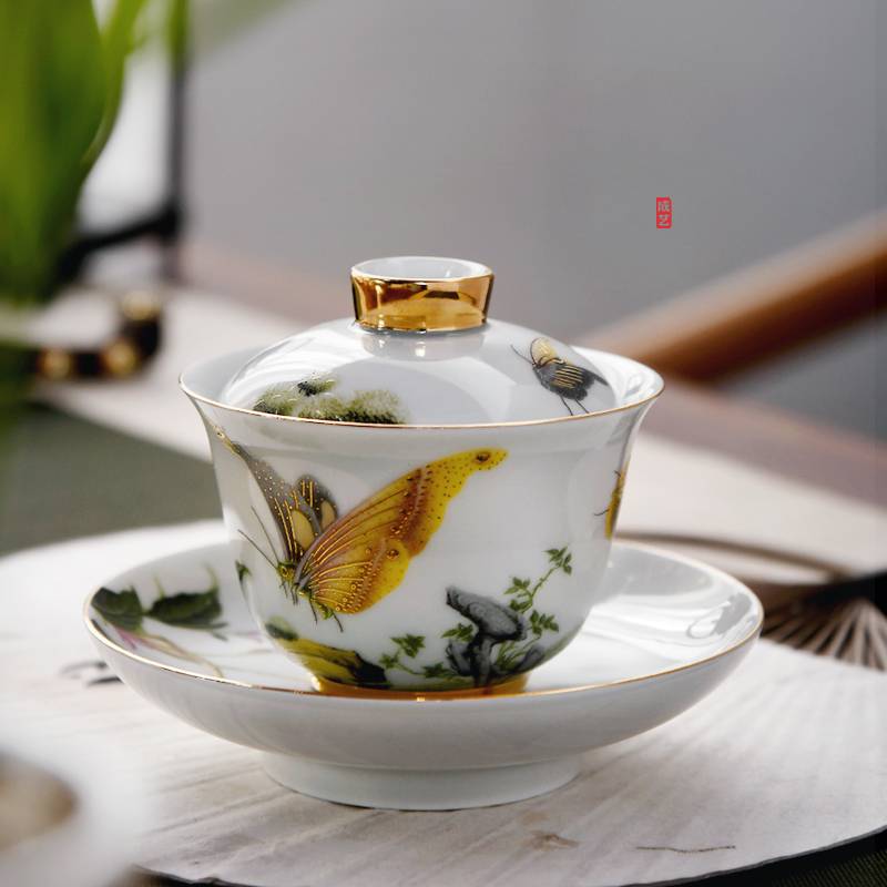 成艺陶瓷茶碗盖碗茶杯茶具大小号泡茶杯冲茶三才碗功夫茶具敬茶碗